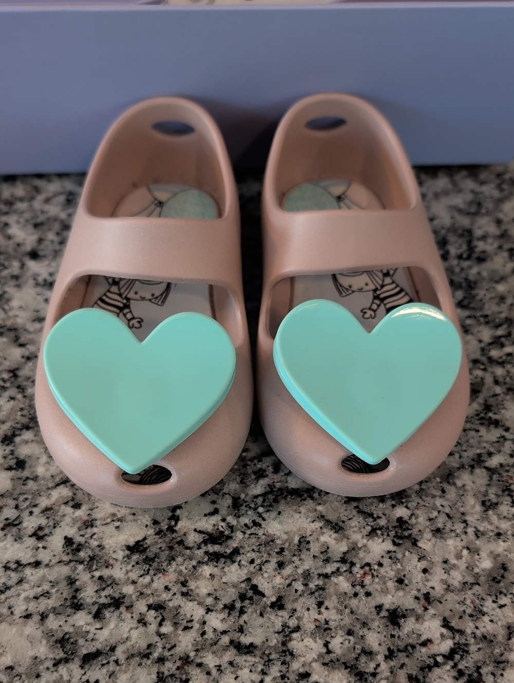 Kids Pink Jelly Mary Jane Sandals with Mint Heart Accent